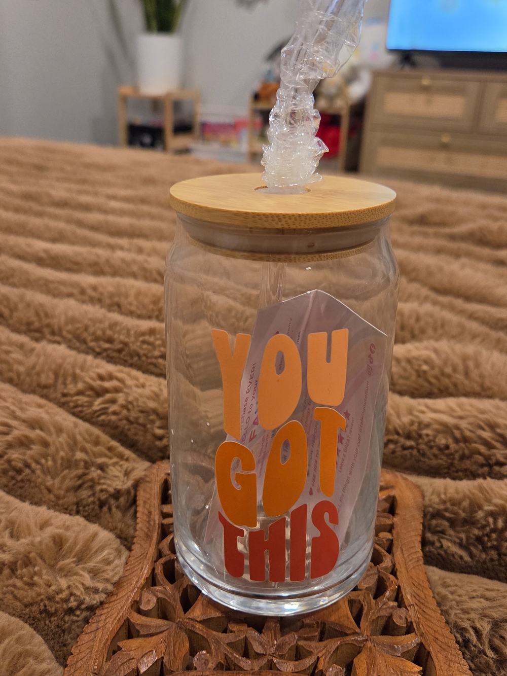 You Got This Glass Tumbler With Glass Straw and Bamboo Lid 16oz